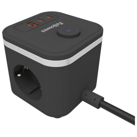 Kabl produžni s prekidačem kocka PowerCube 3utičnice+usb 1A i 2C/2m Ampra Fellowes 100137167 crni