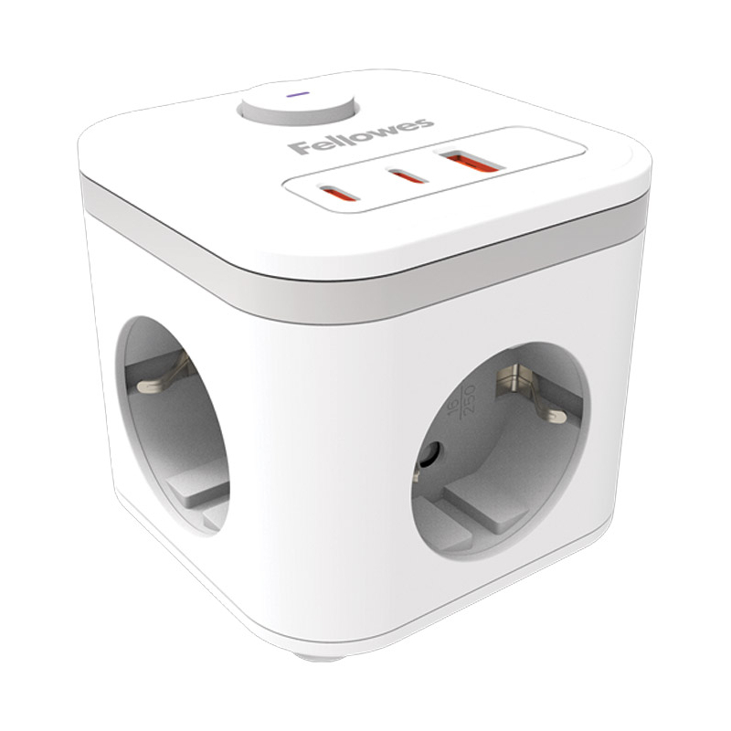 Kabl produžni s prekidačem kocka PowerCube 3utičnice+usb 1A i 2C/2m Ampra Fellowes 100137168 beli