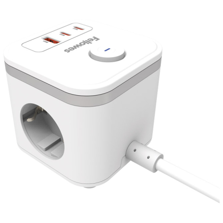 Kabl produžni s prekidačem kocka PowerCube 3utičnice+usb 1A i 2C/2m Ampra Fellowes 100137168 beli