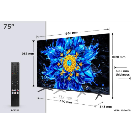 Televizor TCL 75P8L/QLED-Mini LED/75"/4K UHD/144Hz/Google TV/crna