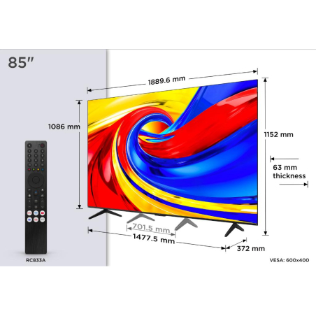 Televizor TCL 85P7L/QLED/85"/4K UHD/60Hz/Google TV/crna
