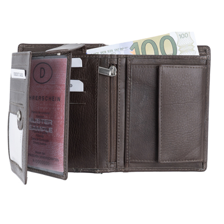 Novčanik kožni muški sa RFID zaštitom 80485 9,5x12,3x2,5 sa uzdužnom bordurom uspravni HJP braon