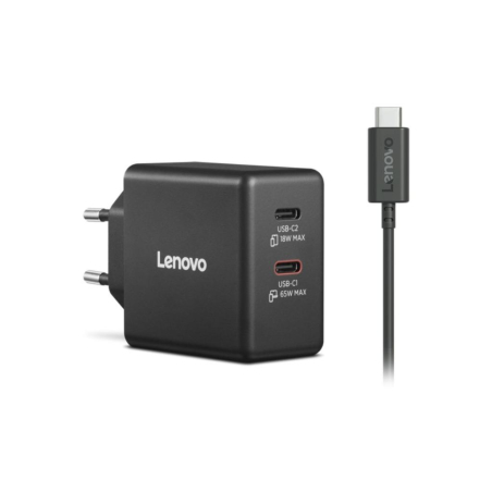 Lenovo Dual USB-C 65W GaN punjac crni
