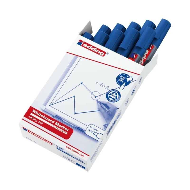 Marker za belu tablu E-360 1,5-3mm, zaobljeni, pak. sa 10 kom. Edding plava