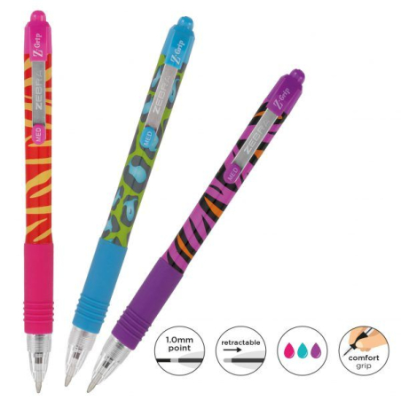 Hemijska olovka Zebra Z-Grip Animal Funky Brights 1,0-3/set (Ink- Blue, Pink, Purple) 02433/ 5024475024335